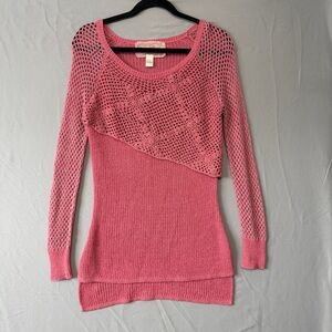 Anthropology Nick & Mo Womens Knit Tunic Size S Pink Crochet Overlay Fairy Boho